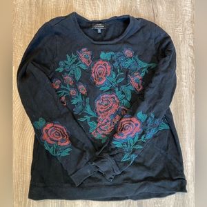 Lucky Brand rose embroidery sweatshirt